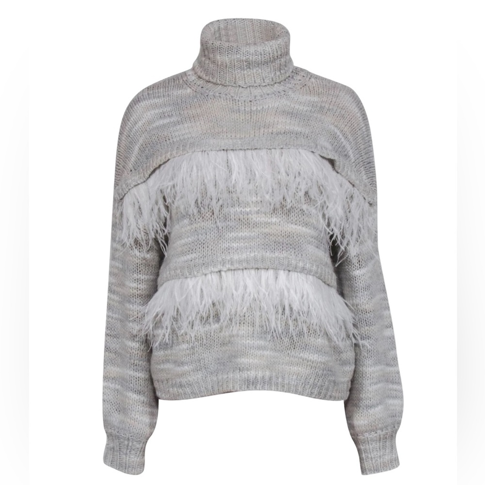 Cinq à Sept Valentina Turtleneck Sweater with Ostrich Feathers Size XS